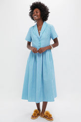 Delphinium Seersucker Shawl Collar Adelaide Dress